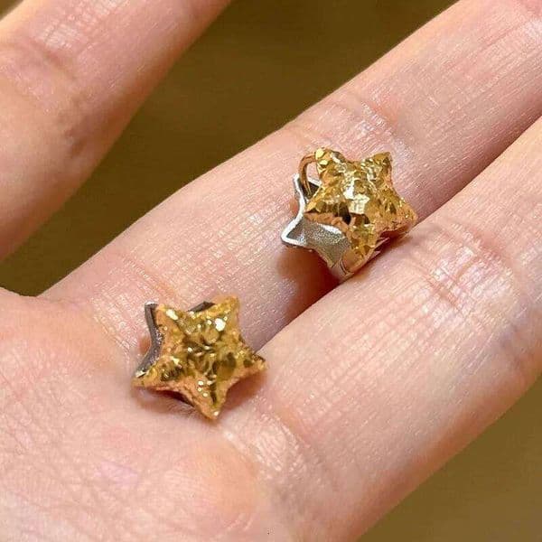 Sam Panda 925 Sterling Silver Stars Earrings for Women Creative Design Ear Hook Two Tone Texture Cute Jewelry Gift Dropshipping