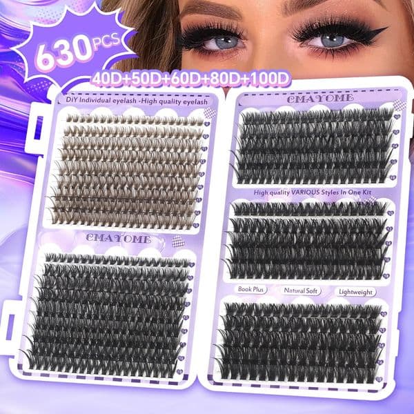 660 Clusters DIY Lashes Kit with Lash Adhesive DIY Individual Eyelashes Thick Fluffy Handmade Reusable Naturally D Curled Cluster Segmented Eyelash Extensions