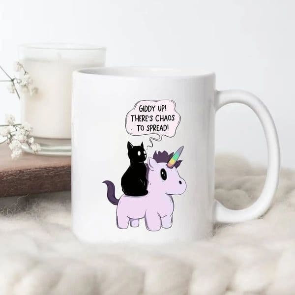 1pc 11oz Premium Ceramic Insulated Reusable Coffee Mug with Handle Hilarious Black Cat Unicorn n Cute Funny Machine 260106