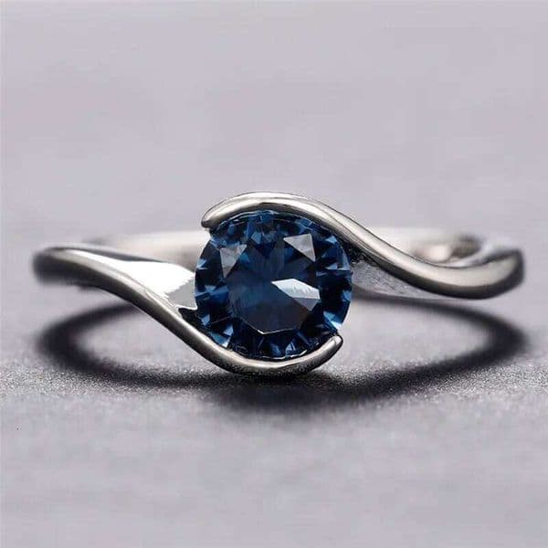 Women's Cubic Zirconia Rings Solitaire Blue CZ Fancy Bridal Wedding Accessories Fashion Jewelry