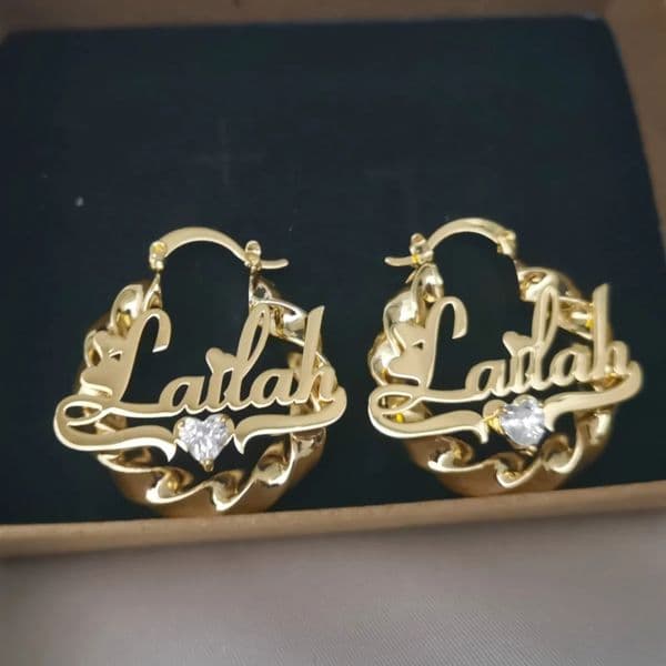 LeeChee Heart Zircon 30mm Twist Custom Name Hoop Earrings Stainless Steel Personalized Jewelry Gift For Girls 251211
