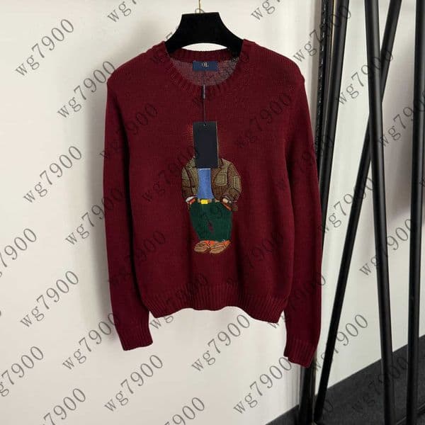 Top women knitwear girls base shirt top designer clothes women little bear jacquard hooded long sleeve wool blended knitted sweater A709X14N014