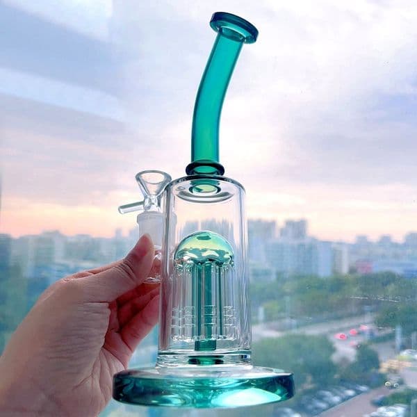 20cm tall Glass Water Bongs Hookahs Arm Tree Perc Recycler Oil Bong smoking glass water pipes bubbler Accessory With 14mm Banger