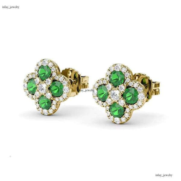Heller 0.5ct VVS Moissanite Lab-Grown Emerald 10K 14K 18K Pure Gold Clover Earrings for Women