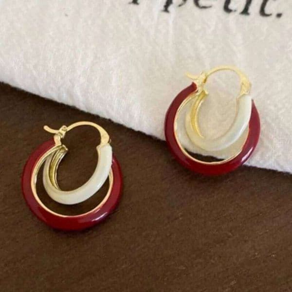 Sam Panda 925 Sterling Silver Red Glaze Earrings for Women Double Layer Luxury Gorgeous Temperament Jewelry Gift Dropshipping