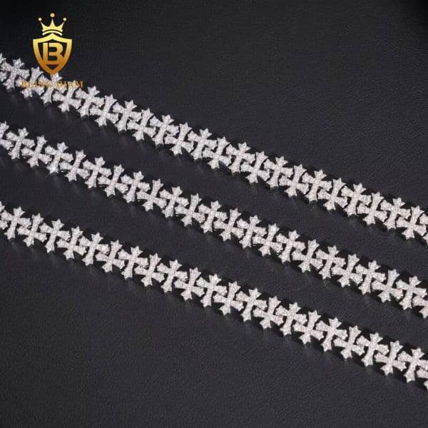 Fashion 85mm Cuban Chain Pass Tester VVS Moissanite Cross Necklace 925 Sterling Silver Past Diamond Test GRA