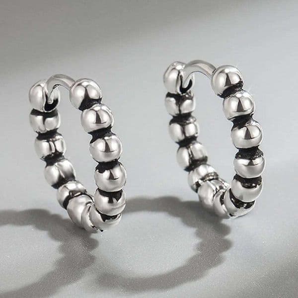 925 Silver Needle Round Beads Ear Hoop Earrings Female High-end Light Luxury Fashion Exquisite Make Old Jewelry Gift