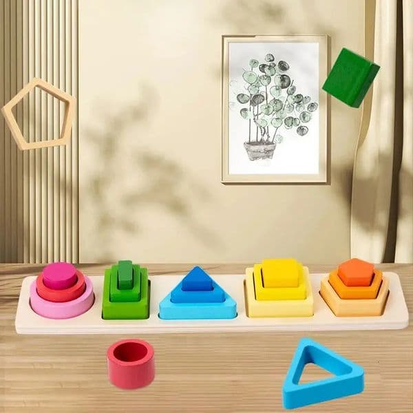 Montessori Wooden Sorting Stacking Toys Shape Color Sort Block Puzzles Toddler Geometric Stacking Toys for Baby Early Education 260104BJ