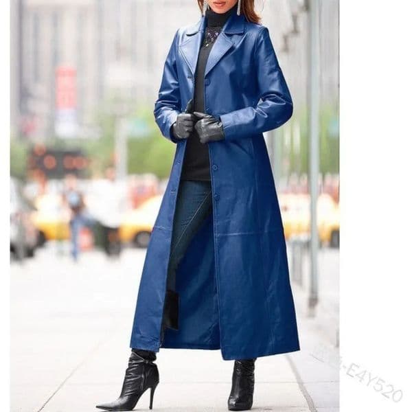 2025 Womens Clothing European and American Button Leather Jacket Long Coat Large Size Trench 260106