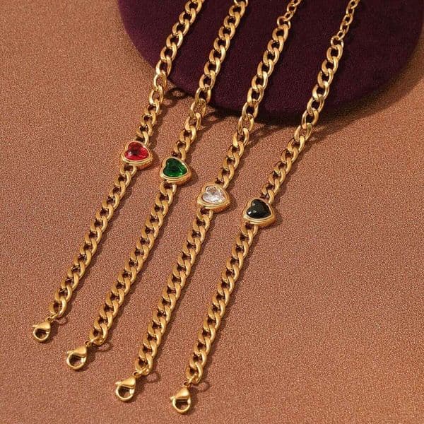 Heart-Shaped Colored Zircon Bracelet Designer Bracelet 18K Gold-Plated Chain Bracelet