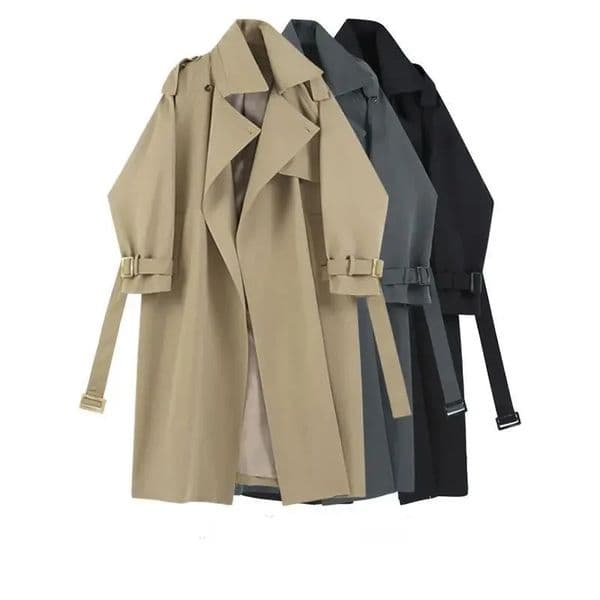 Spring Autumn Fashion Trench Jackets Long Pattern Female Solid Color Coat Classic Lapel Sleeve with Belt Casual Street Wear 260106