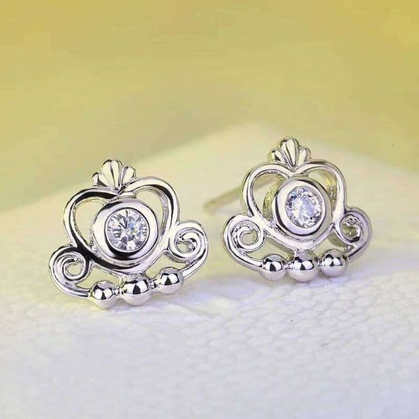 Fashion New Hot Popular Luxury Zircon Crown 925 Sterling Silver Stud Elegant Rose Gold-Color Heart Earrings for Women