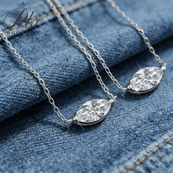 1CT 2CT Marquise Cut Moissanite Pendant Necklace S925 Sterling Silver For Women Sparkling Party Fine Jewelry Gift