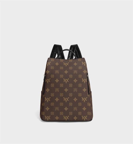 NXY Women's NXY Monogram Litchi Texture PU Anti-Theft Backpack Back Opening Multi-Compartment Daily Bag