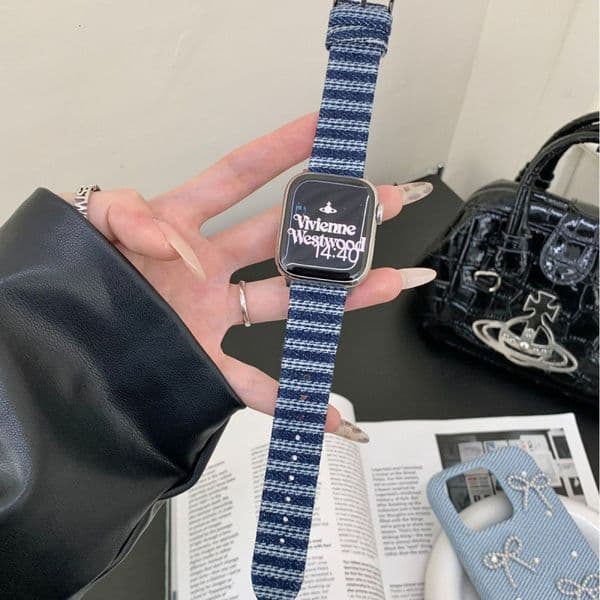 Suitable for Apple Watch 11 Band iWatch Series 10 9 8 7 6 SE Striped Denim Strap Ultra