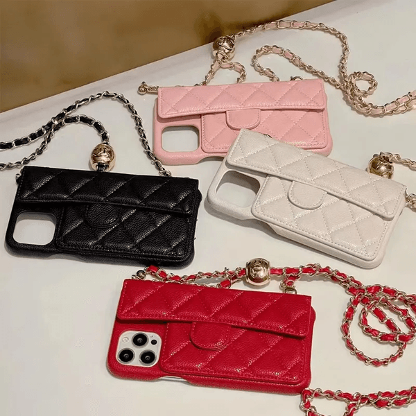 Phone Case Designer iPhone Case For iPhone 16 Pro Max 15 Pro Max 14 13 12 15 Plus 16 Plus Case Wallet Card Holder Crossbody Leather Caviar Quilted Case Chain Straps dhgate
