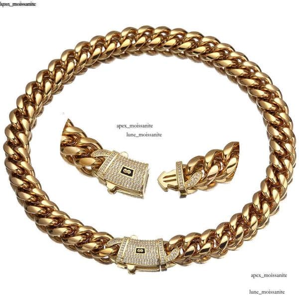 6-14mm Hip Hop Solid Stainless Steel Miami Cuban Link Chain Zircon Clasp Mens Simple High Polished Jewelry d5