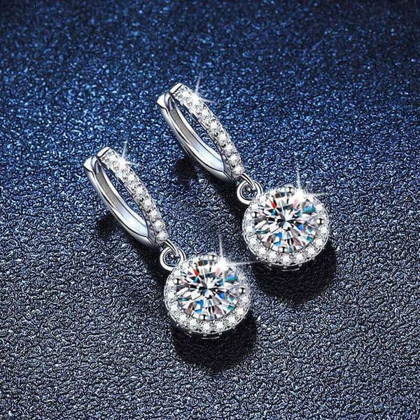 VVS Moissanite S925 Sterling IGI Silver Earrings High-grade Sand Stone Jewelry, Classic Round Bag Design