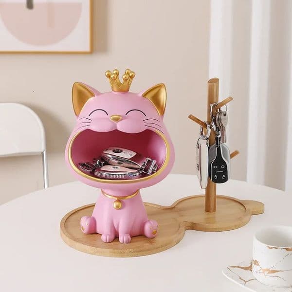 Resin Crown Lucky Cat Big Mouth Storage Figurines Home Office Living Room Desktop Entrance Key Snack Holder Container Collection 260106