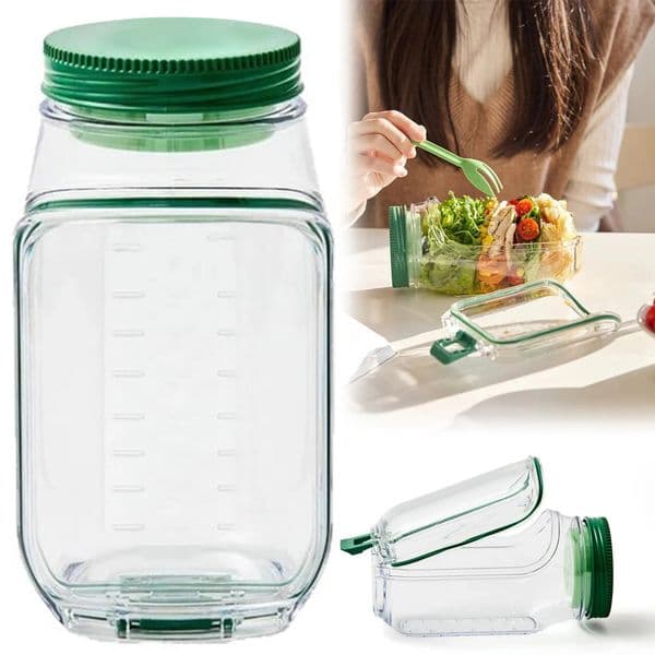 Portable Salad Container with A Sideopening Leakproof Mason Jar Style Box WetDry Separation Breakfast Fruit Storage 260107