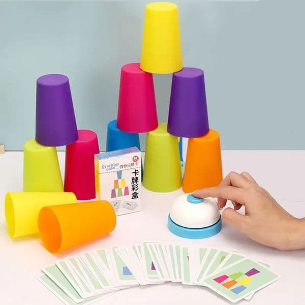 Kids Montessori Toys Stack Cup Battle Table Game with Card Educational Intellectual Enlightenment Color Cognition Logic Training 260104BJ