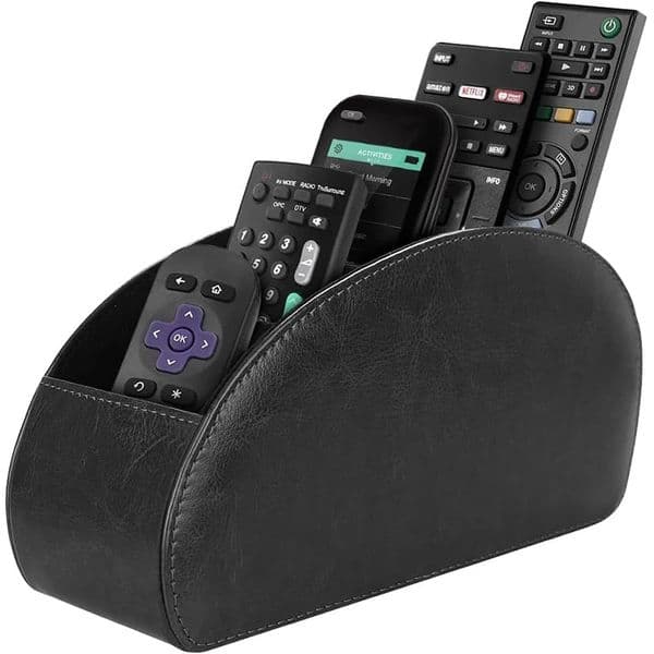 LMETJMA Remote Control Holder with 5 Compartments PU Leather TV Caddy Storage Box Organizer Tray Desktop 260107