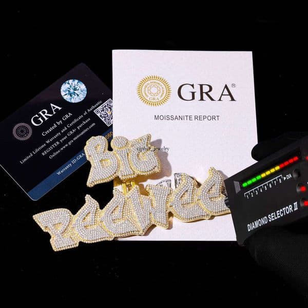 VVS D Custom Jewelry 925 Silver Iced Out Pass Moissanite Test Platinum Premium Personalized Moissanite Pendant IGI Hip Hop