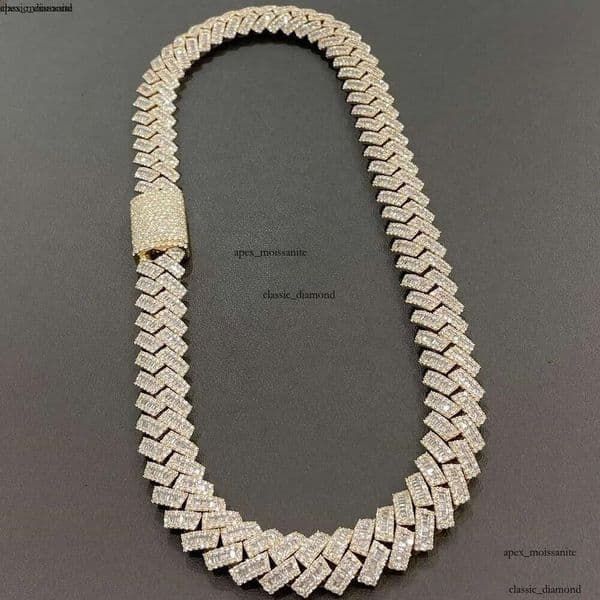 necklace moissanite chain IGI 15mm Hip Hop VVS Diamond Baguette Cuban Link Chain Moissanite 925 Silver Jewelry Box 61