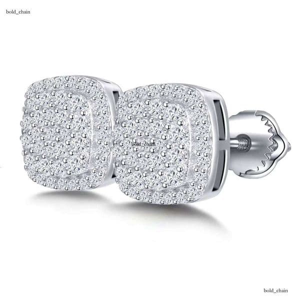 Premium Jewelry Luxury Screw Back Custom 925 Sterling Silver Cushion Shape VVS Carbonite VVS Moissanite Stud Earrings