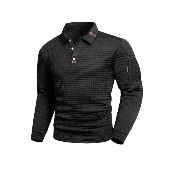 Spring and Autumn Mens style fashionable polo shirt casual checkered arm pocket n collar patchwork longsleeved top 260107