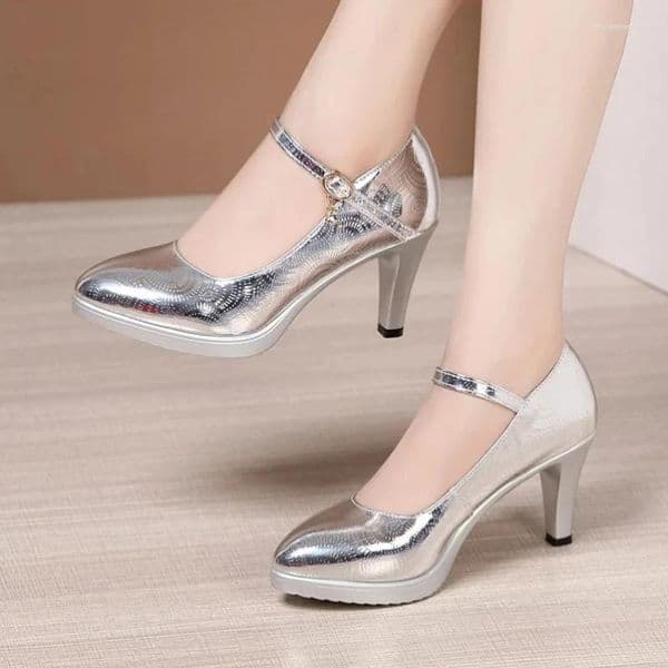 Dress Shoes 2026 Lady Pumps Pointed Toe Office Work Buckle Strap Platform High Heels Women Four Season Patent Leather