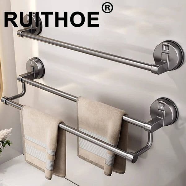 Bestseller Suction Cup Bathroom Hand Rack Holder Wall No Drill Mount 30/40/50cm Towel Double Bar 2 Tier Apartment ddmytues