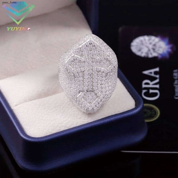 In Stock Fashion Design Cross Baguette 18k Gold Plated 925 Sterling Silver Moissanite VVS Moissanite Men's Ring