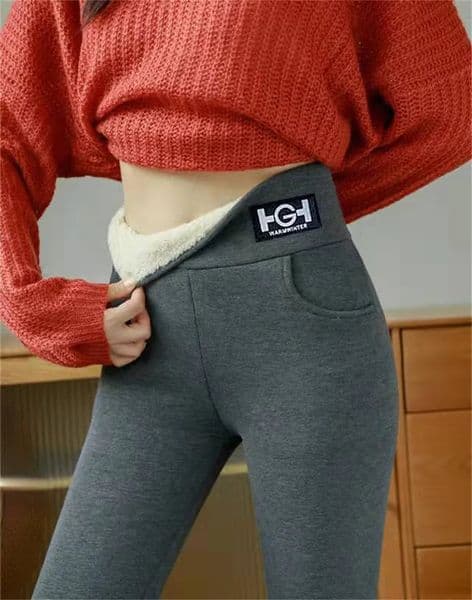 Winter Women Warm Leggings Plush Lined Thermal Pants Solid Thickened Letter Embroidery Slim Elastic Tights Stretch High Waist 260106BANJIA