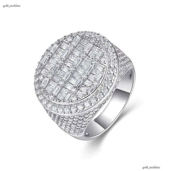 Baguette Hip-Hop 925 Silver Square VVS Moissanite Men's Ring with Certificate