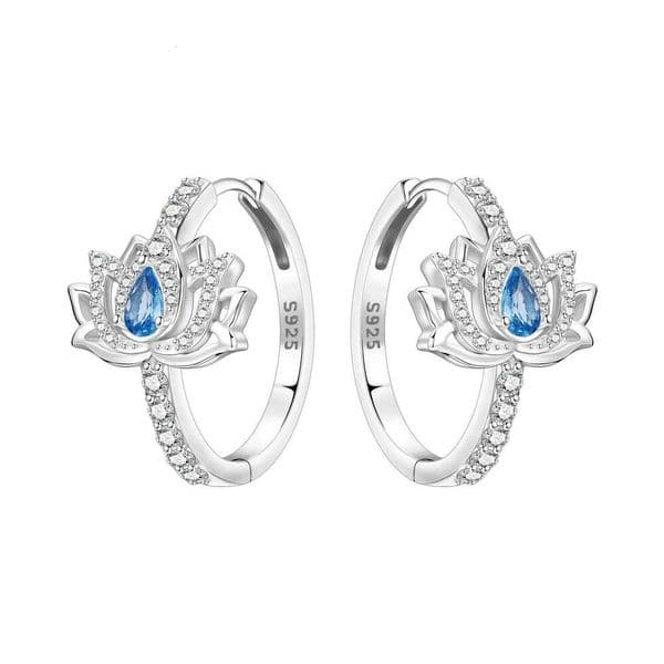 Orstarry Original 925 Sterling Silver Blue Zircon Lotus Flower Earrings Women Hoop Earring Anniversary Jewelry Trendy Gifts