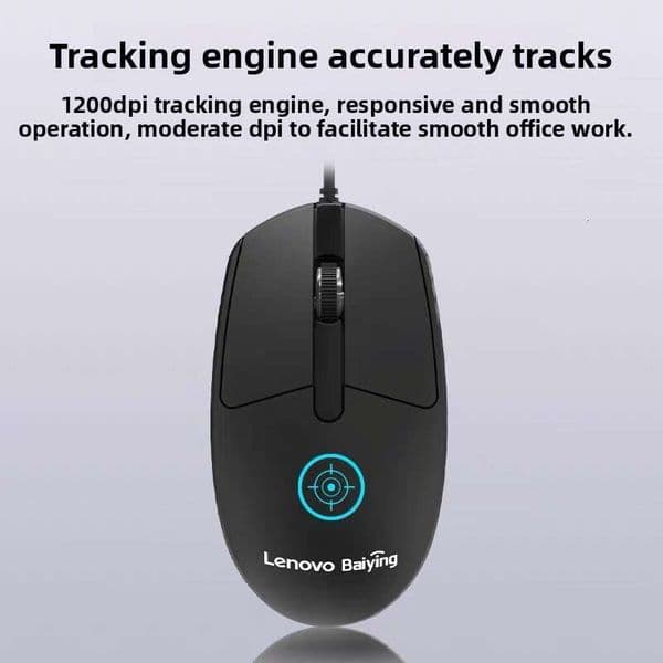 Lenovo Baiying wired mouse, 1200DPI tracking engine, anti slip scroll wheel ergonomic mouse, LED backlight design for office and daily computer use
