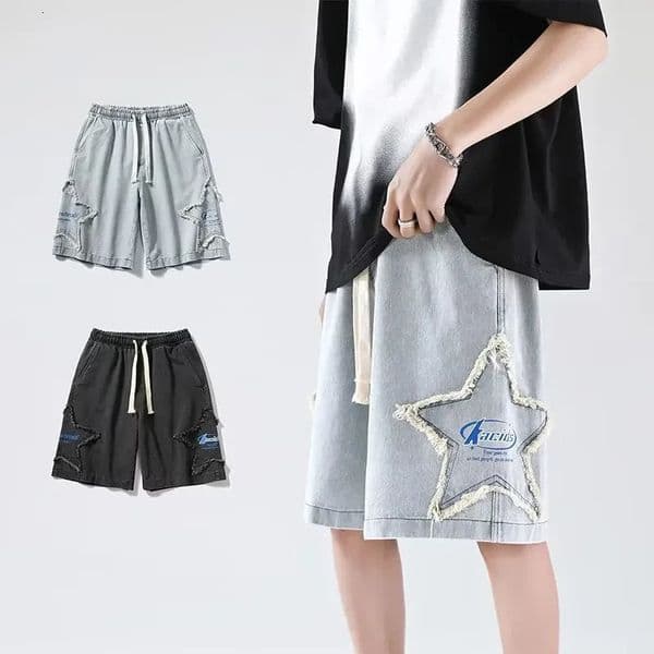 Summer Washed Loose Casual Mens Denim Shorts High Street Trendy Raw Edge Five-Point Pants for Teenagers And Adults 260106BJ