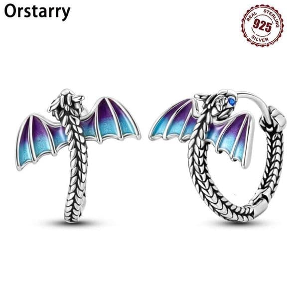 925 Sterling Silver Exquisite Blue Purple Dragon Versatile Hoop Earrings For Women Jewelry Birthday Party Gifts