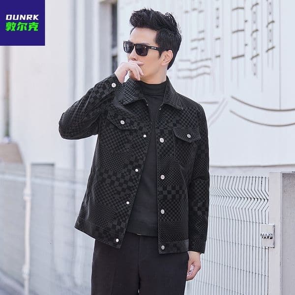 Luxury Brand Designer Clothes Checkerboard Jacket Leather Coat Men Spring Autumn High-End Business Casual Jacket Suede Autumn Winter Trendy Mens Clothing