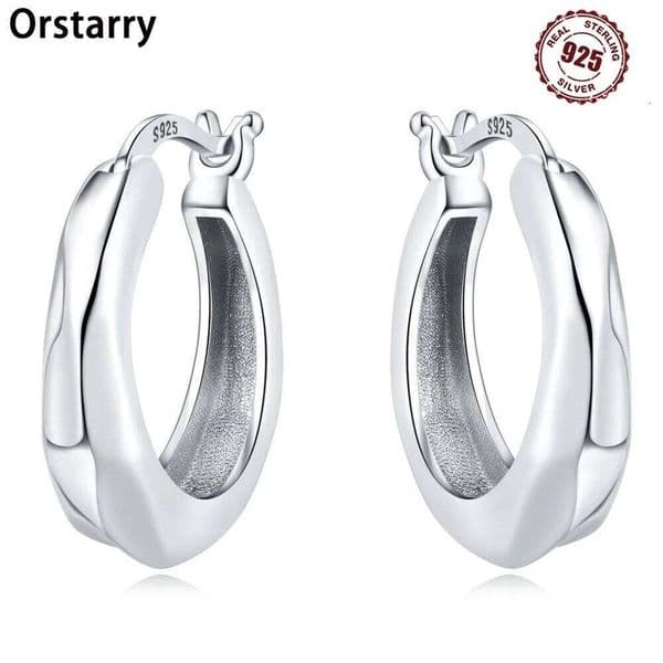 Real 925 Sterling Silver Classic Irregular Hoop Earrings For Women Jewelry Fine Birthday Party Gifts