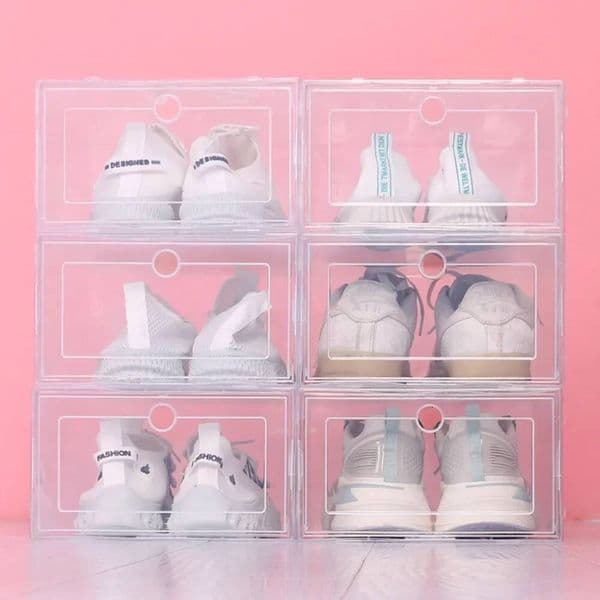 6pcs Transparent Stackable Shoe Cases Storage Plastic Box Dustproof Sneaker Boxes Shoes Furniture Organizers