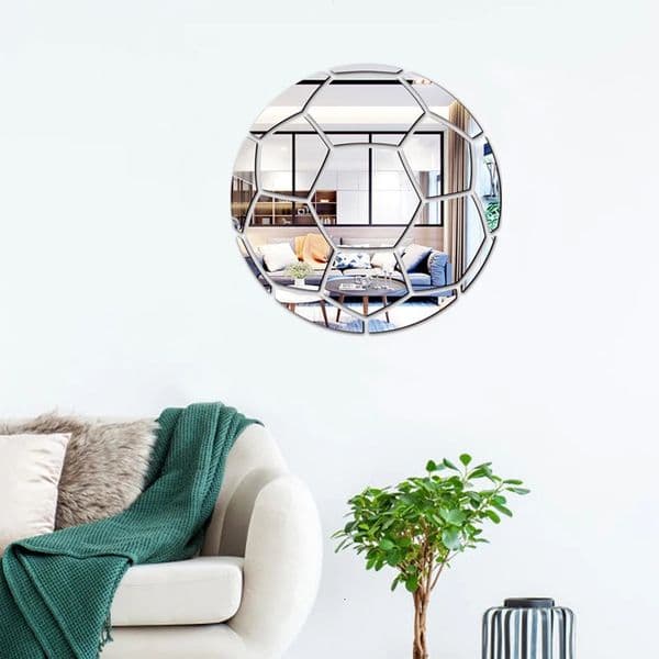 Acrylic Mirror Wall Stickers Selfadhesive Decorative Sticker Football Pattern Home Decor 3D Decals Room Decoration 260107