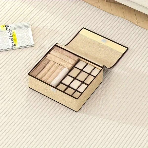2026 New Drawer Folding Cabinet Items, Basket, Underwear Box, Socks, Bra, Scarf, Tie, 17.32 11.42 X 4.72inch , Beige/Gray, Under Bed 26T0107