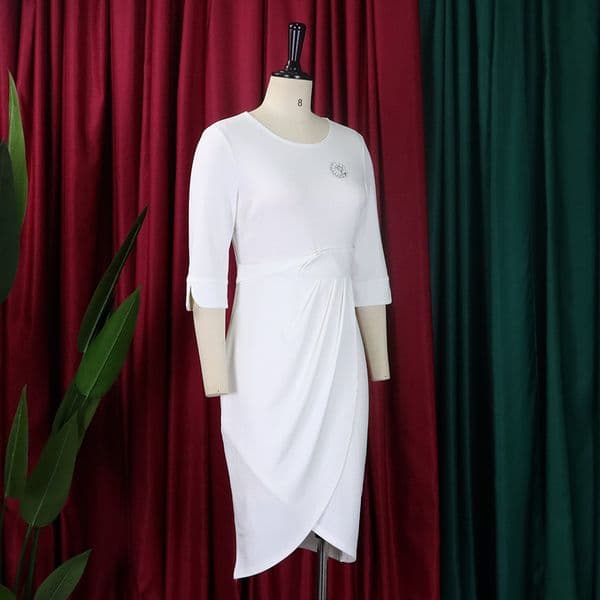 (598) Plus size women's summer temperament tongle elegant pleated dress