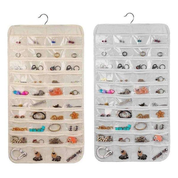 80 Grids Double-Sided Jewelry Hanging Bag Business Membership Card Organizer Sundries Necklace Earrings Storage Pocket 26T0107