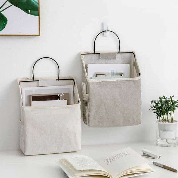 Dormitory Large Capacity Clothing and Cotton Linen Cloth Book Sundries Wall Hanging Storage Bag 26N0107