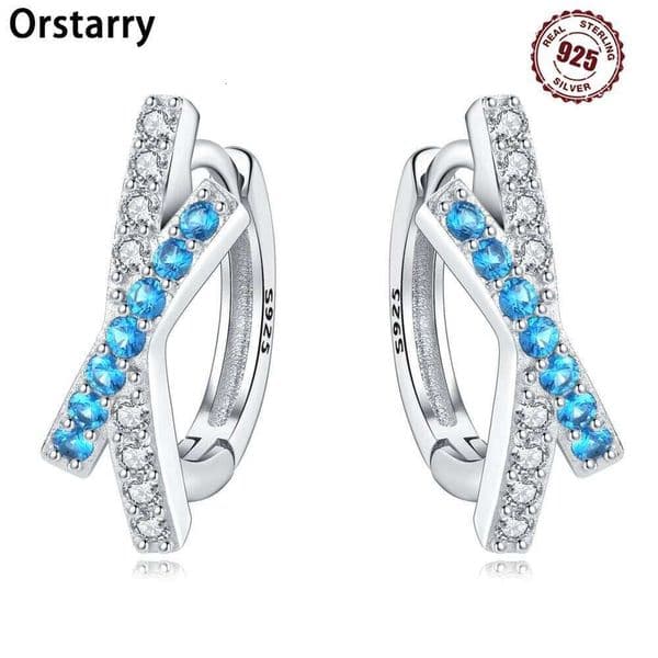 925 Sterling Silver Blue White Cross Earring Fashion Versatile Hoop Earrings For Women Jewelry Birthday Party Fine Gifts