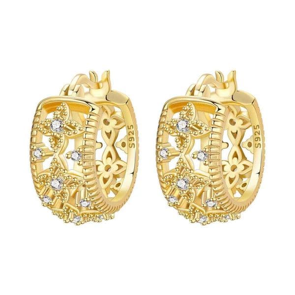 Orstarry 925 Sterling Golden Retro Patterned Silver Hoop Earrings For Women Jewelry Original Party Gifts