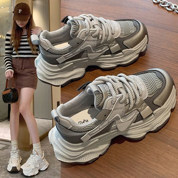 Ddmytiger Platform Height Increasing Dad Sneakers For Women Autumn New Fashion Versatile Mesh Breathable Sports Casual Shoes Outdoor Shoes